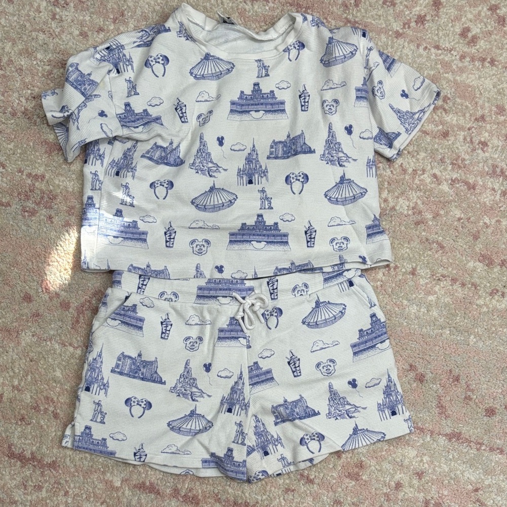 Disney World logos waffle womens pajama set size Large